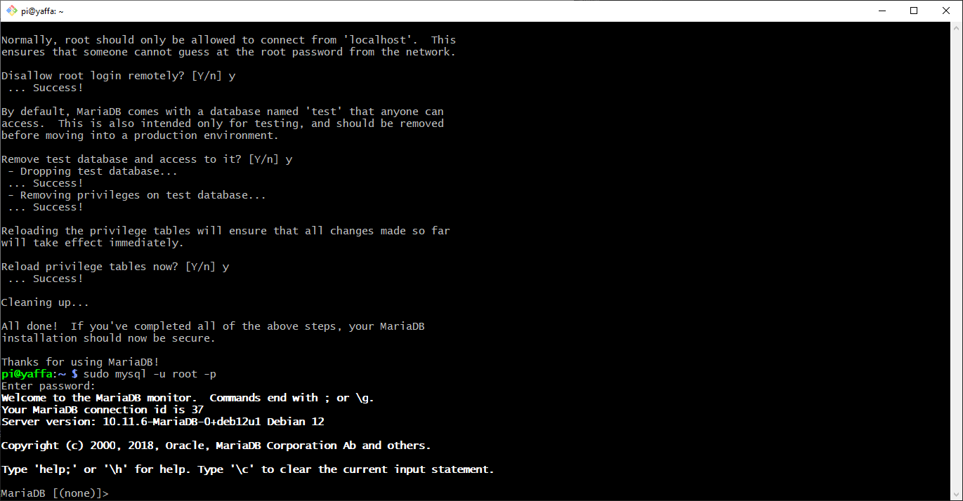 Screenshot of the MySQL prompt