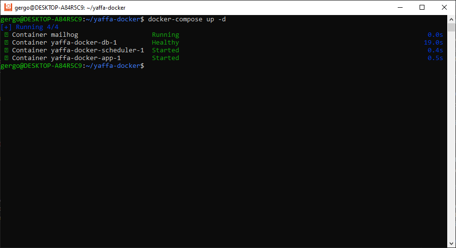 Screenshot of Docker containers running