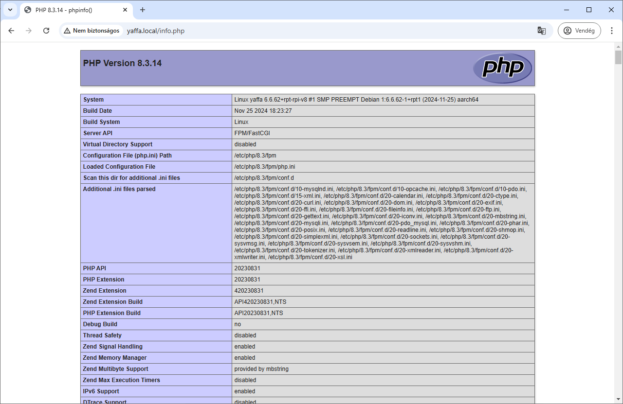 Screenshot of the PHP information page