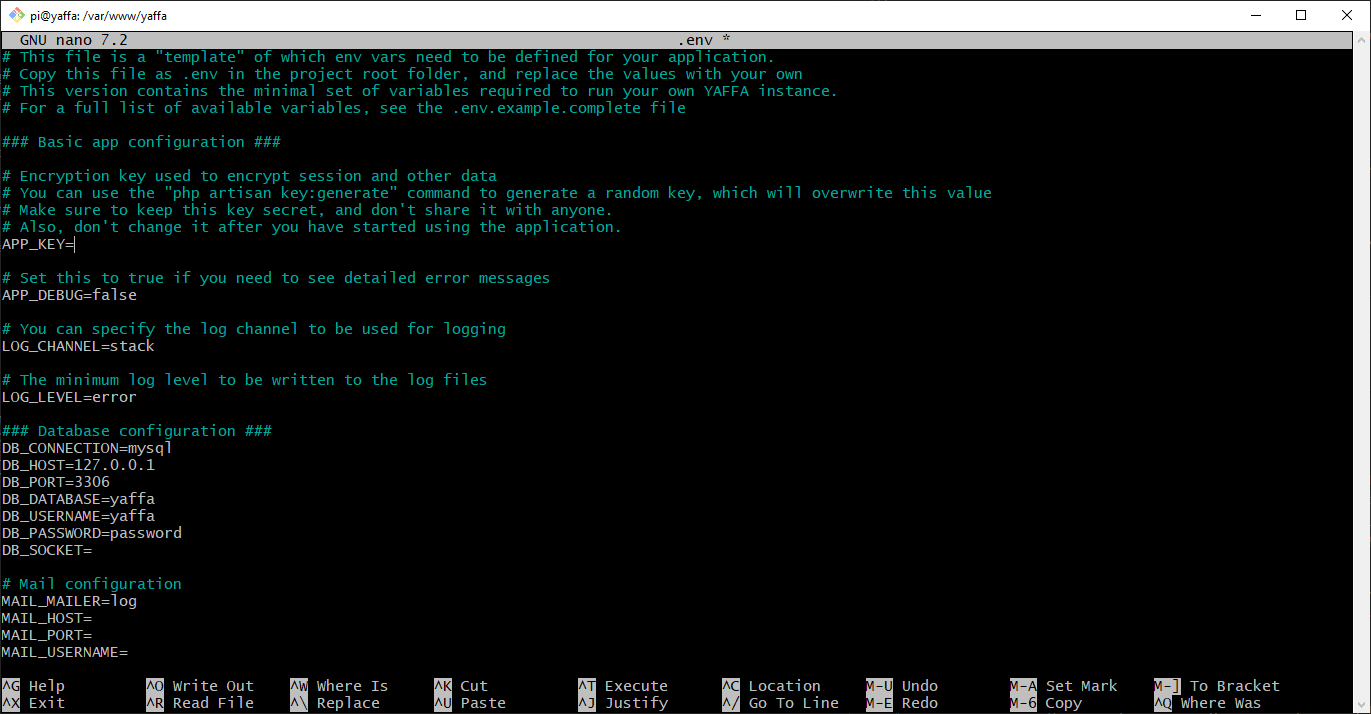 Screenshot of the .env file updated