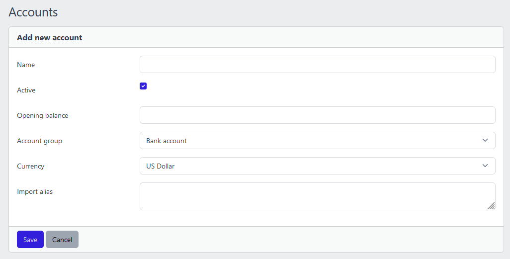 Screenshot of the &#39;Add account&#39; form