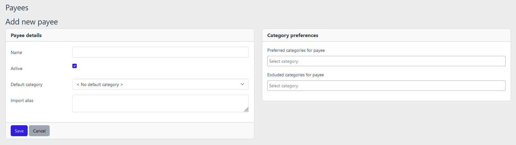 Screenshot of the &#39;Add payee&#39; form